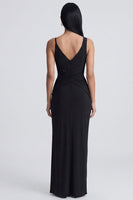 Load image into Gallery viewer, V-Neck Black Long Sheath Ruched Formal Dress with Slit