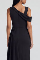 Load image into Gallery viewer, Black Sheath Ruched Long One Shoulder Formal Dress with Side Cape