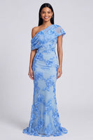 Load image into Gallery viewer, Butter Yellow Floral One Shoulder Ruched Long Mermaid Formal Dress