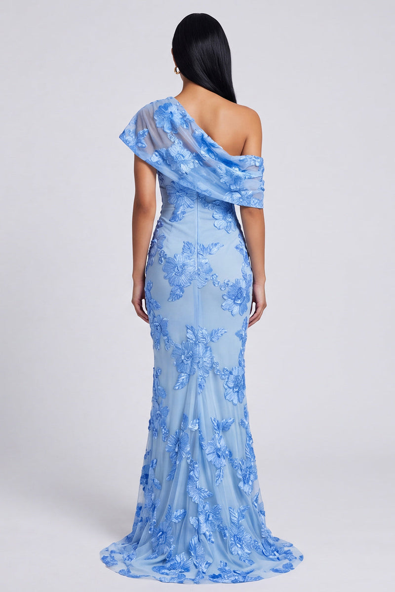 Load image into Gallery viewer, Butter Yellow Floral One Shoulder Ruched Long Mermaid Formal Dress