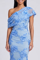 Load image into Gallery viewer, Butter Yellow Floral One Shoulder Ruched Long Mermaid Formal Dress