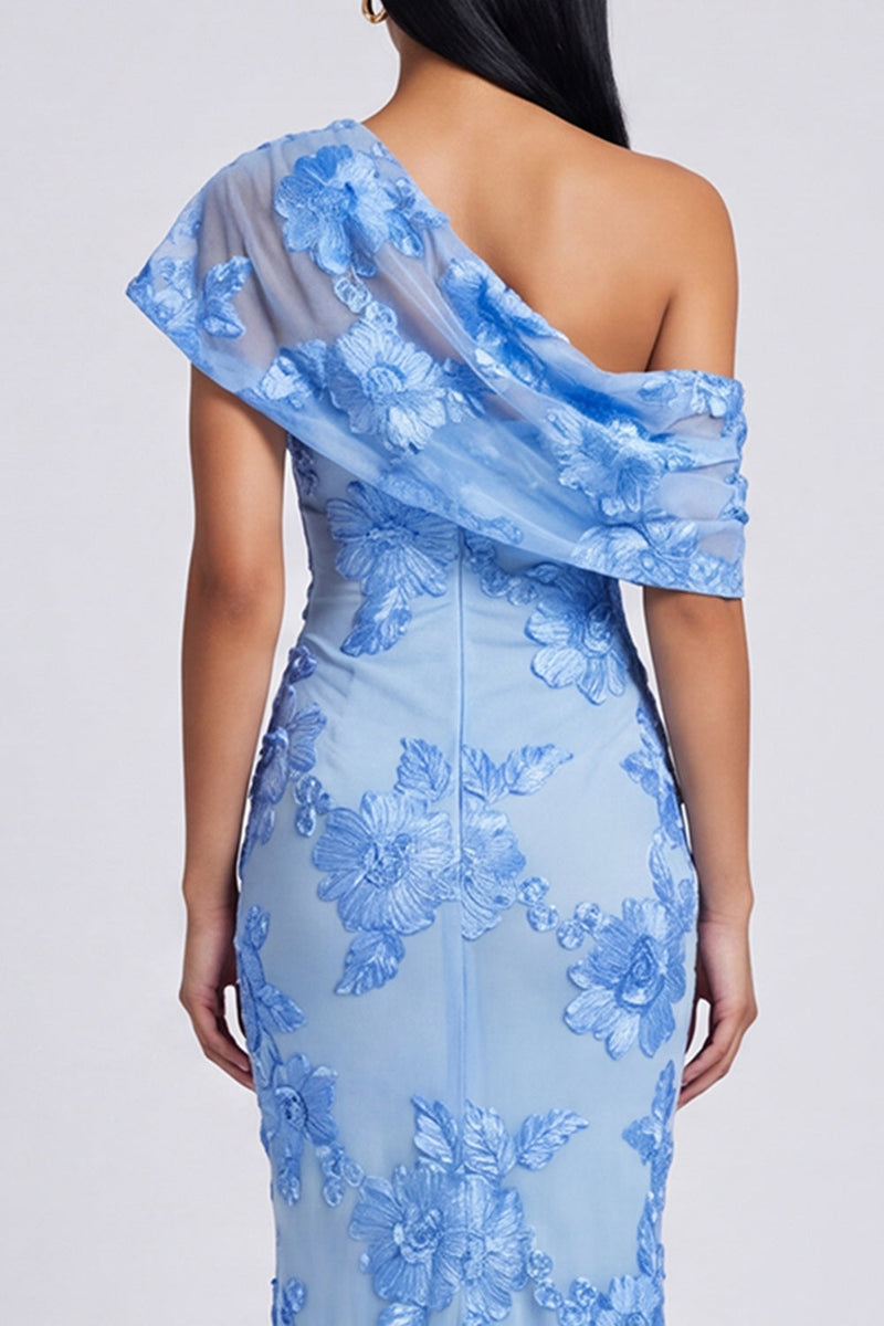 Load image into Gallery viewer, Butter Yellow Floral One Shoulder Ruched Long Mermaid Formal Dress