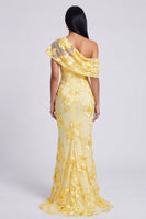 Load image into Gallery viewer, Butter Yellow Floral One Shoulder Ruched Long Mermaid Formal Dress
