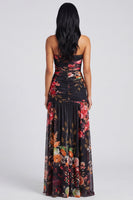 Load image into Gallery viewer, Ivory Strapless Ruched Floral Long A Line Formal Dress with Slit