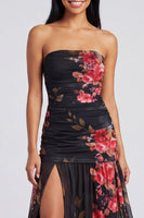 Load image into Gallery viewer, Ivory Strapless Ruched Floral Long A Line Formal Dress with Slit