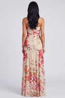 Load image into Gallery viewer, Ivory Strapless Ruched Floral Long A Line Formal Dress with Slit