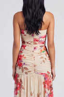 Load image into Gallery viewer, Ivory Strapless Ruched Floral Long A Line Formal Dress with Slit