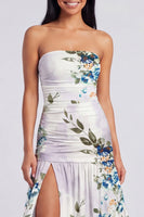 Load image into Gallery viewer, Ivory Strapless Ruched Floral Long A Line Formal Dress with Slit