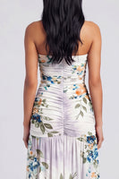 Load image into Gallery viewer, Ivory Strapless Ruched Floral Long A Line Formal Dress with Slit
