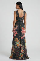 Load image into Gallery viewer, Black Floral Mermaid Ruched Long Formal Dress with Slit