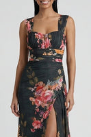 Load image into Gallery viewer, Black Floral Mermaid Ruched Long Formal Dress with Slit
