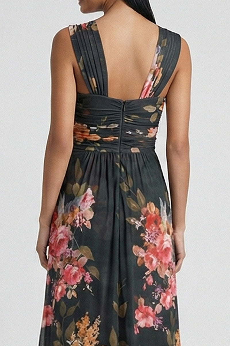 Load image into Gallery viewer, Black Floral Mermaid Ruched Long Formal Dress with Slit