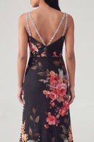 Load image into Gallery viewer, V-Neck Black Mermaid Floral Long Formal Dress with Beading