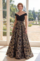 Load image into Gallery viewer, Floral Black Off the Shoulder A Line Long Mother of the Bride Dress