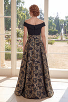 Load image into Gallery viewer, Floral Black Off the Shoulder A Line Long Mother of the Bride Dress