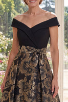 Load image into Gallery viewer, Floral Black Off the Shoulder A Line Long Mother of the Bride Dress
