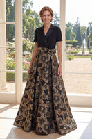 Load image into Gallery viewer, Floral Black Notched Lapel A Line Long Mother of the Bride Dress with Bow