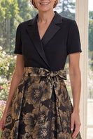 Load image into Gallery viewer, Floral Black Notched Lapel A Line Long Mother of the Bride Dress with Bow