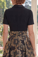 Load image into Gallery viewer, Floral Black Notched Lapel A Line Long Mother of the Bride Dress with Bow