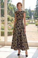 Load image into Gallery viewer, Floral Bateau Neck Black A Line Maxi Mother of the Bride Dress