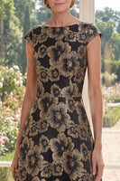 Load image into Gallery viewer, Floral Bateau Neck Black A Line Maxi Mother of the Bride Dress