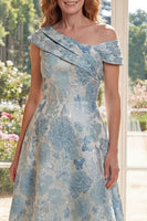 Load image into Gallery viewer, Blue One Shoulder Floral A Line Maxi Mother of the Bride Dress