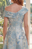 Load image into Gallery viewer, Blue One Shoulder Floral A Line Maxi Mother of the Bride Dress