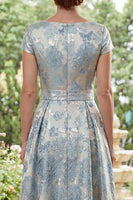 Load image into Gallery viewer, Floral Boat Neck Blue A Line Short Sleeves Maxi Mother of the Bride Dress