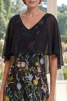 Load image into Gallery viewer, V-Neck A Line Long Floral Black Mother of the Bride Dress with Cape