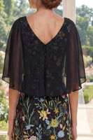 Load image into Gallery viewer, V-Neck A Line Long Floral Black Mother of the Bride Dress with Cape