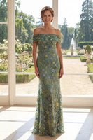 Load image into Gallery viewer, Green Mermaid Long Off the Shoulder Floral Mother of the Bride Dress
