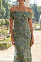 Load image into Gallery viewer, Green Mermaid Long Off the Shoulder Floral Mother of the Bride Dress