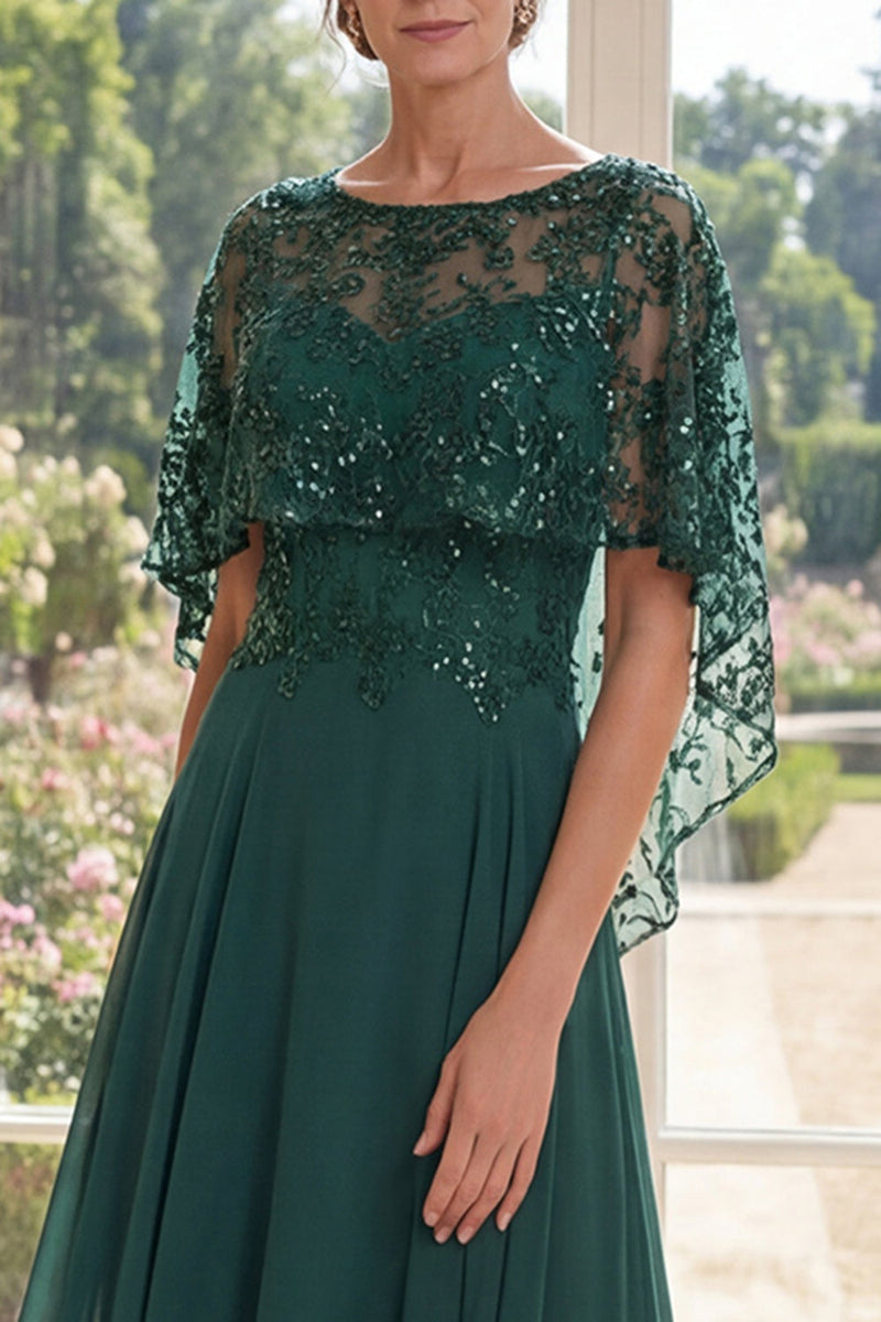 Load image into Gallery viewer, Sparkly Long Appliqued Dark Green Boat Neck A Line Mother of the Bride Dress