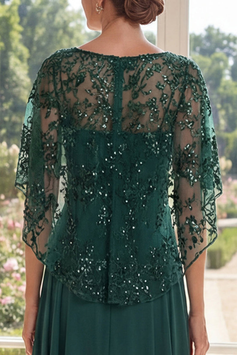 Load image into Gallery viewer, Sparkly Long Appliqued Dark Green Boat Neck A Line Mother of the Bride Dress