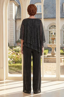 Load image into Gallery viewer, Glitter Ruffled Black 2 Piece Mother of the Bride Pantsuits with Pleats