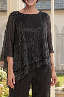 Load image into Gallery viewer, Glitter Ruffled Black 2 Piece Mother of the Bride Pantsuits with Pleats