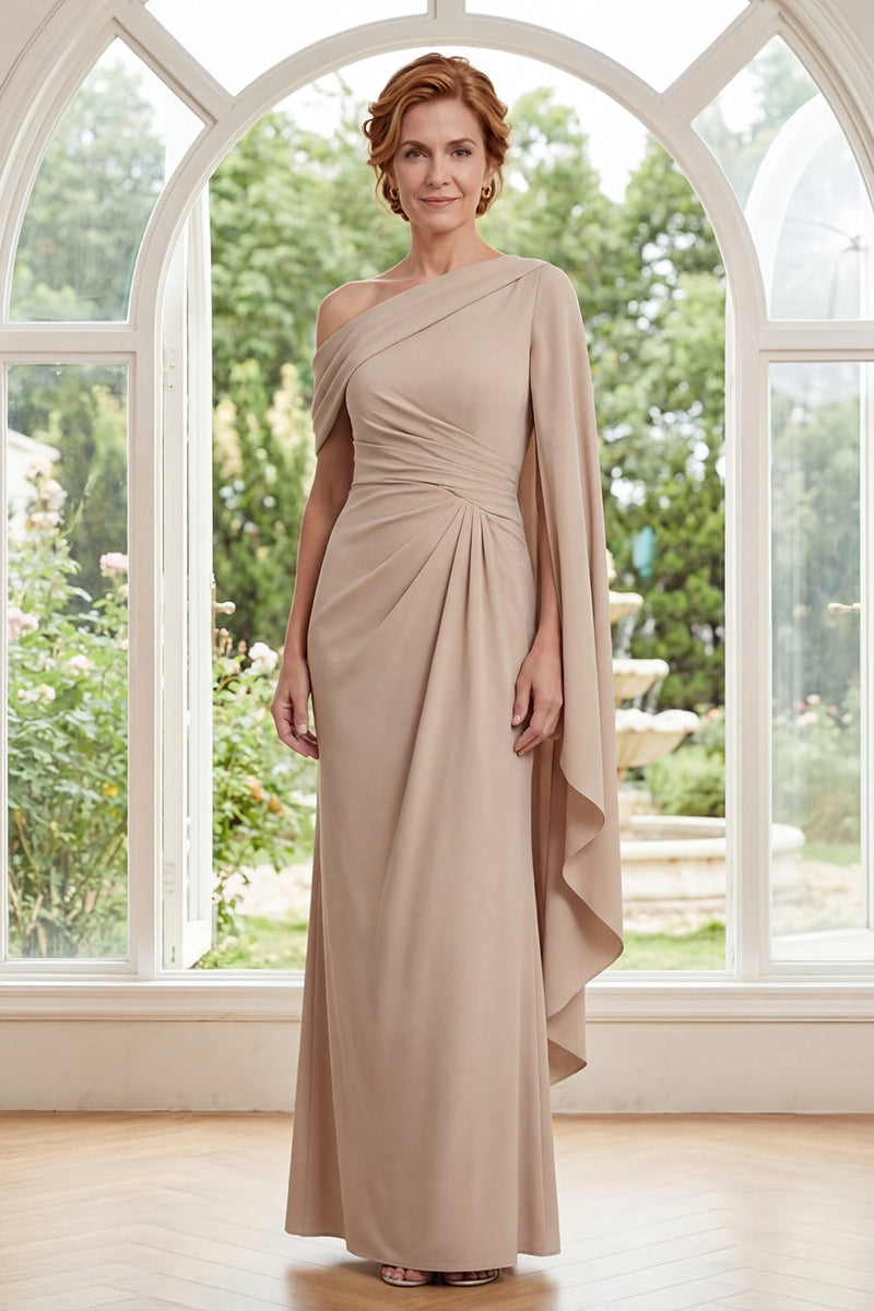 Load image into Gallery viewer, Champagne Sheath Ruched Long Mother of the Bride Dress with Ruffles