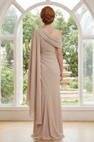 Load image into Gallery viewer, Champagne Sheath Ruched Long Mother of the Bride Dress with Ruffles