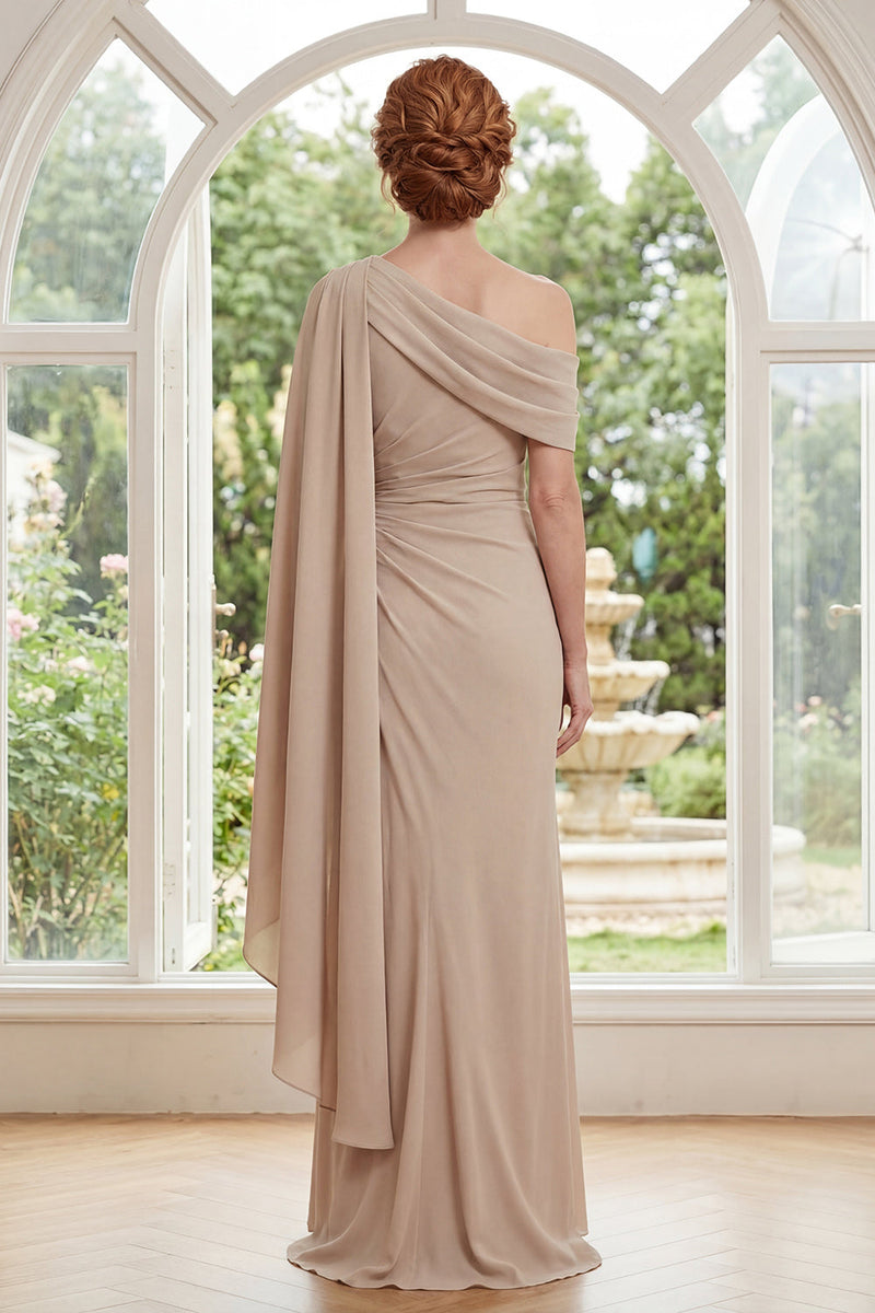 Load image into Gallery viewer, Champagne Sheath Ruched Long Mother of the Bride Dress with Ruffles