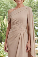 Load image into Gallery viewer, Champagne Sheath Ruched Long Mother of the Bride Dress with Ruffles