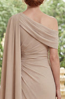 Load image into Gallery viewer, Champagne Sheath Ruched Long Mother of the Bride Dress with Ruffles