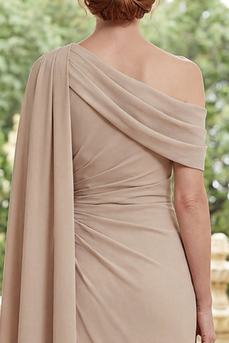 Load image into Gallery viewer, Champagne Sheath Ruched Long Mother of the Bride Dress with Ruffles