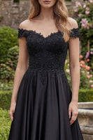 Load image into Gallery viewer, A Line Beaded Off the Shoulder Long Black Formal Dress with Lace