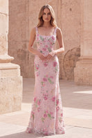Load image into Gallery viewer, Sparkly Pink Long Mermaid Floral Beaded Formal Dress