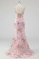 Load image into Gallery viewer, Sparkly Pink Long Mermaid Floral Beaded Formal Dress