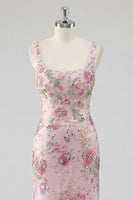 Load image into Gallery viewer, Sparkly Pink Long Mermaid Floral Beaded Formal Dress