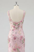 Load image into Gallery viewer, Sparkly Pink Long Mermaid Floral Beaded Formal Dress
