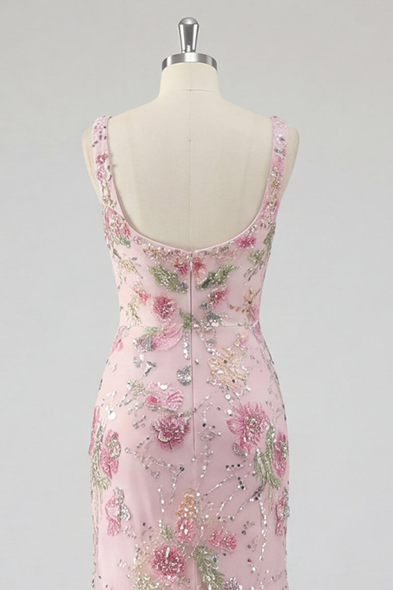 Load image into Gallery viewer, Sparkly Pink Long Mermaid Floral Beaded Formal Dress