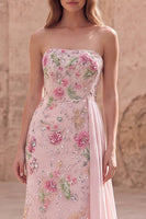 Load image into Gallery viewer, Sparkly Beaded Floral Mermaid Pink Long Formal Dress with Side Cape