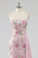 Load image into Gallery viewer, Sparkly Beaded Floral Mermaid Pink Long Formal Dress with Side Cape